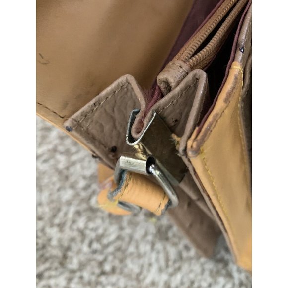 Vintage Taupe Ostrich Leather Handbag Purse with Honey Leather Strap & Trim - Picture 12 of 12